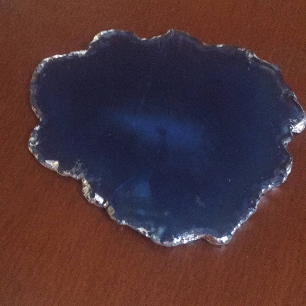 Set of 4 beautiful blue iridescent glass coasters.